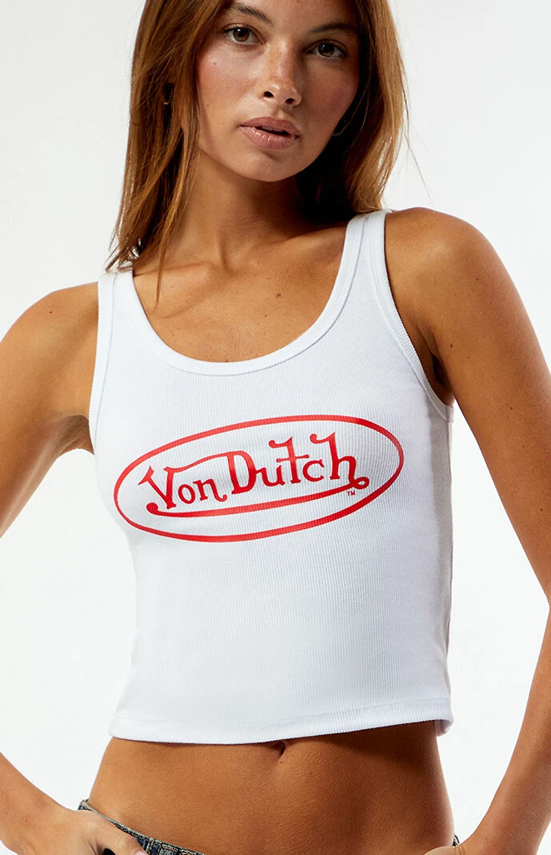Von Dutch White Cropped Tank Top