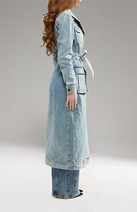 AZALEA WANG Lucienne Light Wash Denim Trench Coat