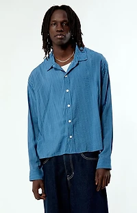 Pacsun Blue Striped Boxy Long Sleeve Shirt