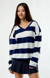 LA Hearts Striped V-Neck Sweater