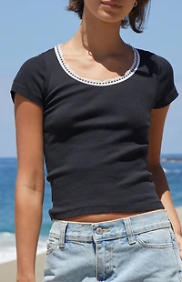 John Galt Black Wallace Lace Short Sleeve Top