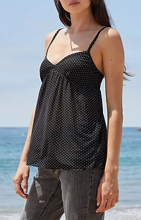 John Galt Black Polka Dot Mesh Tank Top