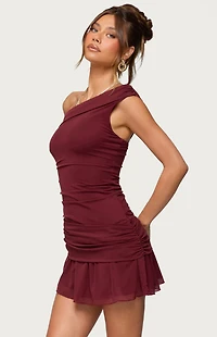 Edikted Gesibelle Off Shoulder Mesh Mini Dress