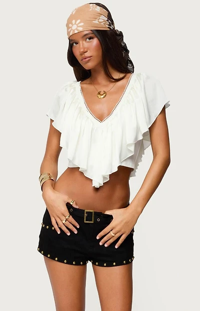 Edikted Deena Ruffled V Neck Top