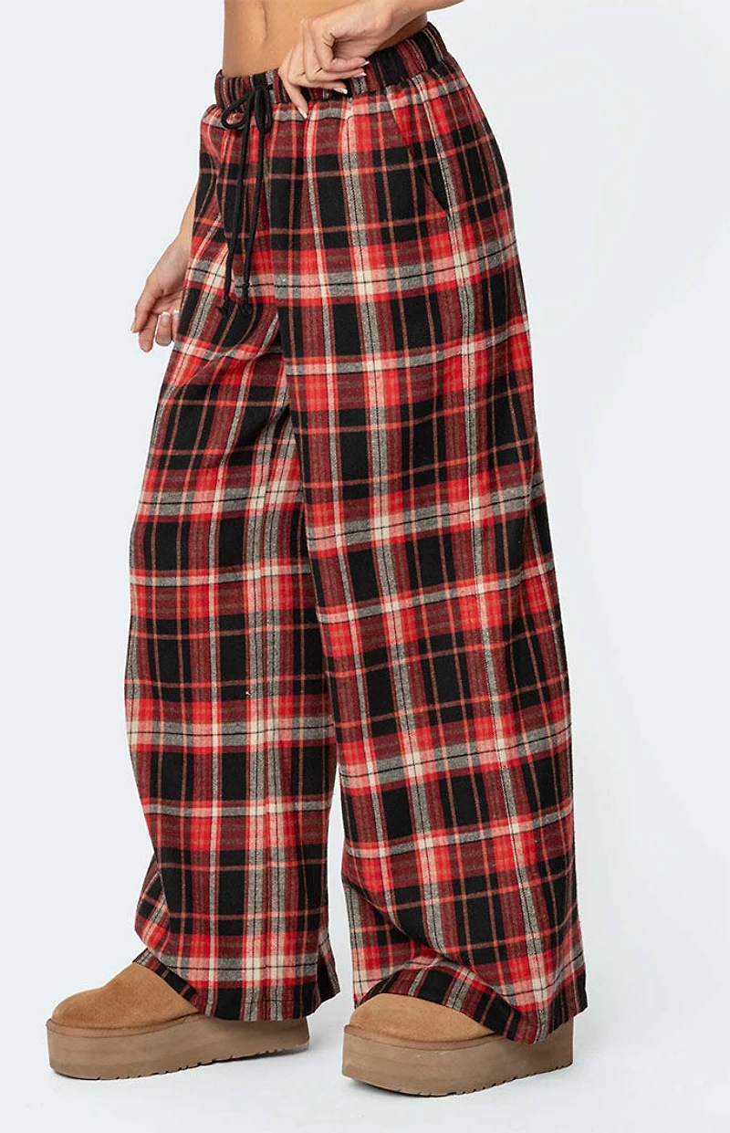 Edikted Lounge Around Plaid Wide Leg Pants