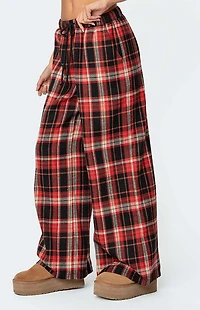Edikted Lounge Around Plaid Wide Leg Pants