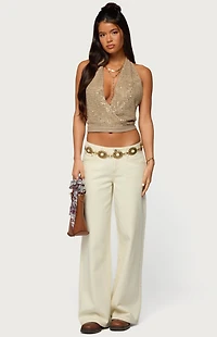 Edikted Sequin Crochet Backless Halter Top