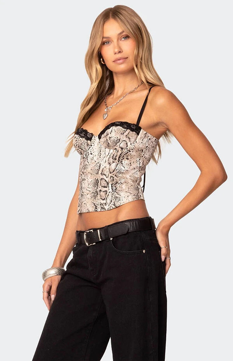 Edikted Snakeskin Denim Corset
