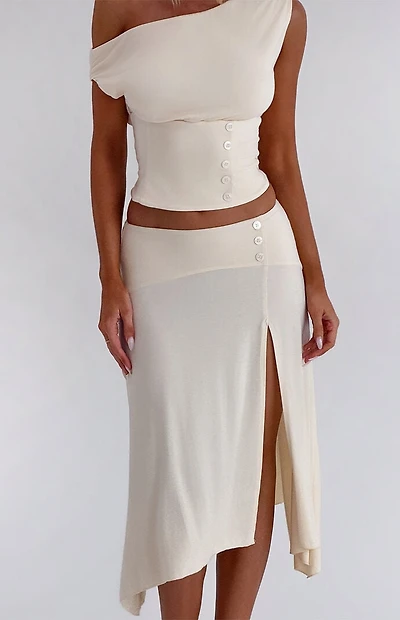Tiger Mist Curved Yoke High Low Midi Skirt
