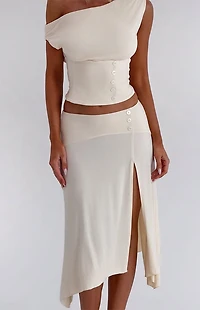 Tiger Mist Curved Yoke High Low Midi Skirt
