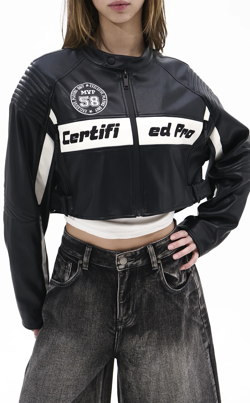 AZALEA WANG Max Black Moto Faux Leather Jacket