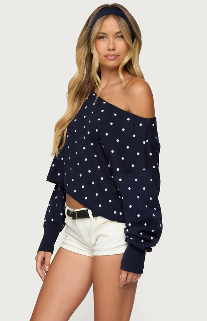 Edikted Oversized Off Shoulder Polka Dot Sweater