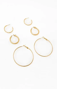 LA Hearts 3 Pack Gold Hoop Earrings