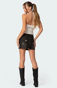 Edikted Distressed Denim Mini Skirt