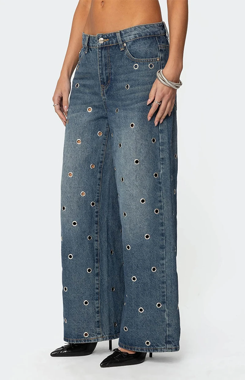 Edikted Jainie Grommet Low Rise Jeans