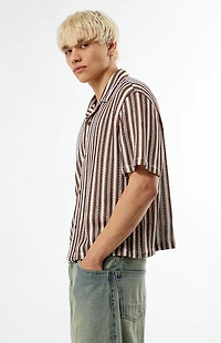 Pacsun Brown Striped Whirl Weave Camp Shirt