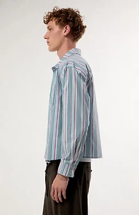 Pacsun Blue Striped Noto Long Sleeve Cropped Shirt