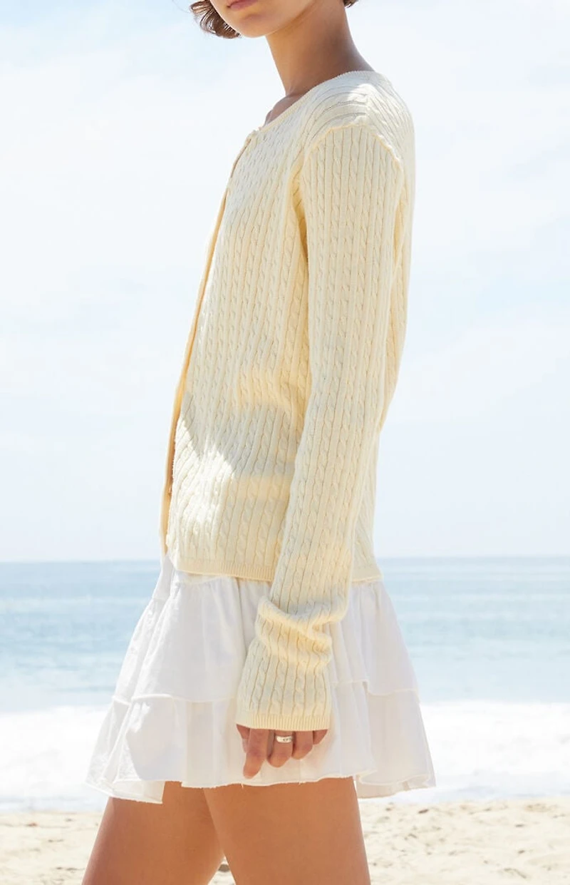 John Galt Yellow Zoe Cable Knit Cardigan