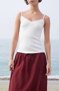 John Galt White Lace Trim Tank Top