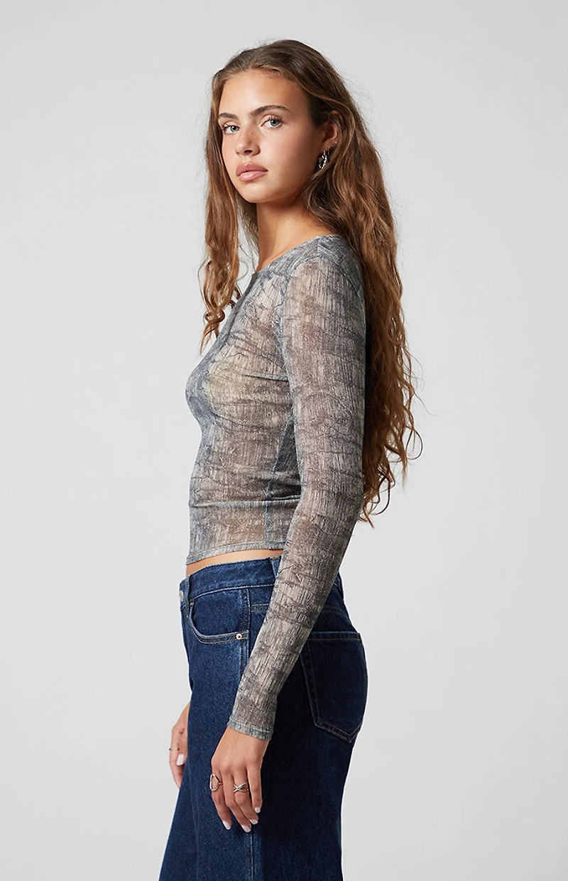 Third Charm Oakley Mesh Textured Long Sleeve Top