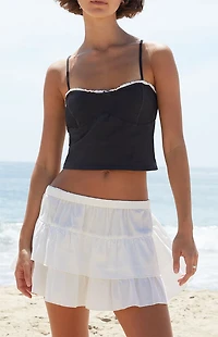 John Galt Black Lace Trim Cropped Tank Top