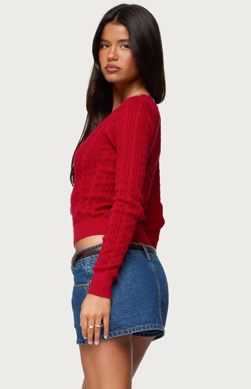 Edikted Ashlee V Neck Cable Knit Top