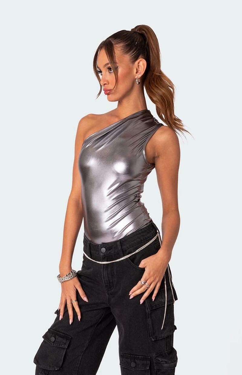 Edikted Feona Gathered Metallic Bodysuit