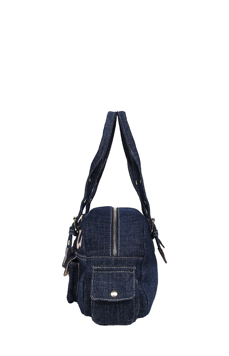 True Religion Dark Denim Multi Patch Satchel Bag