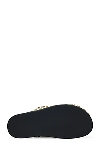 AZALEA WANG Women's Beige Faux Leather Studded Traverse Mules