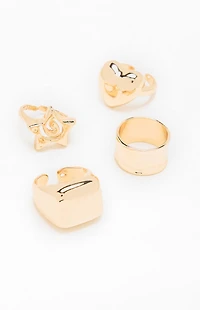 LA Hearts 4 Pack Chunky Statement Rings