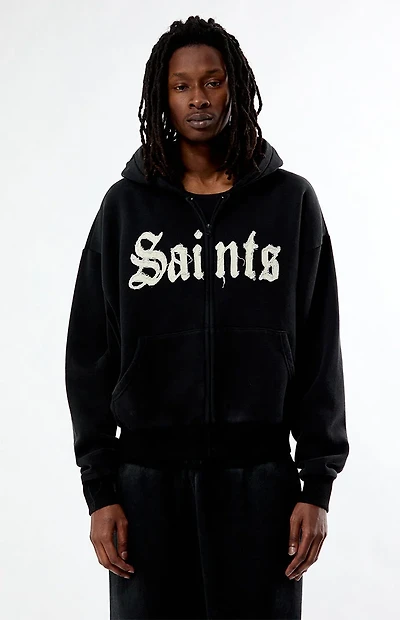Pacsun Saints Raw Applique Cropped Full Zip Hoodie