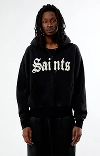 Pacsun Saints Raw Applique Cropped Full Zip Hoodie
