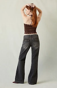Pacsun Charlie Low Rise Baggy Bootcut Jeans Button Pocket Faded Black