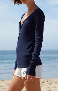 John Galt Navy Zelly Ribbed Long Sleeve Top