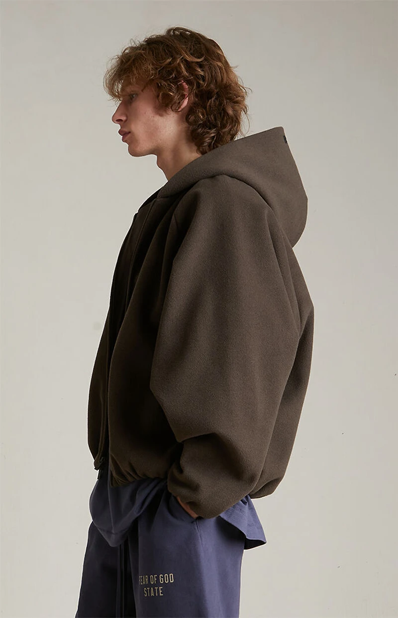 Fear of God ESSENTIALS Brown Brushed Yarn Hooded Bomber Jacket