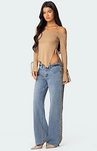 Edikted Faux Suede Stripe Low Rise Jeans