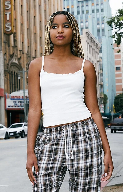 John Galt White Ruffle Trim Tank Top
