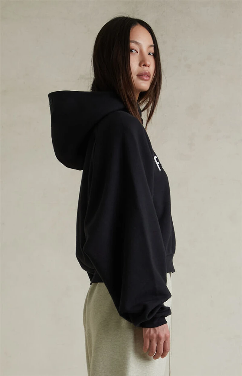 Fear of God ESSENTIALS Women's Jet Black Raglan Cropped Hoodie