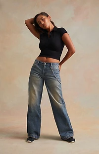 RARE DNM EDIT Medium Blue Ball Chain Low Rise Baggy Jeans