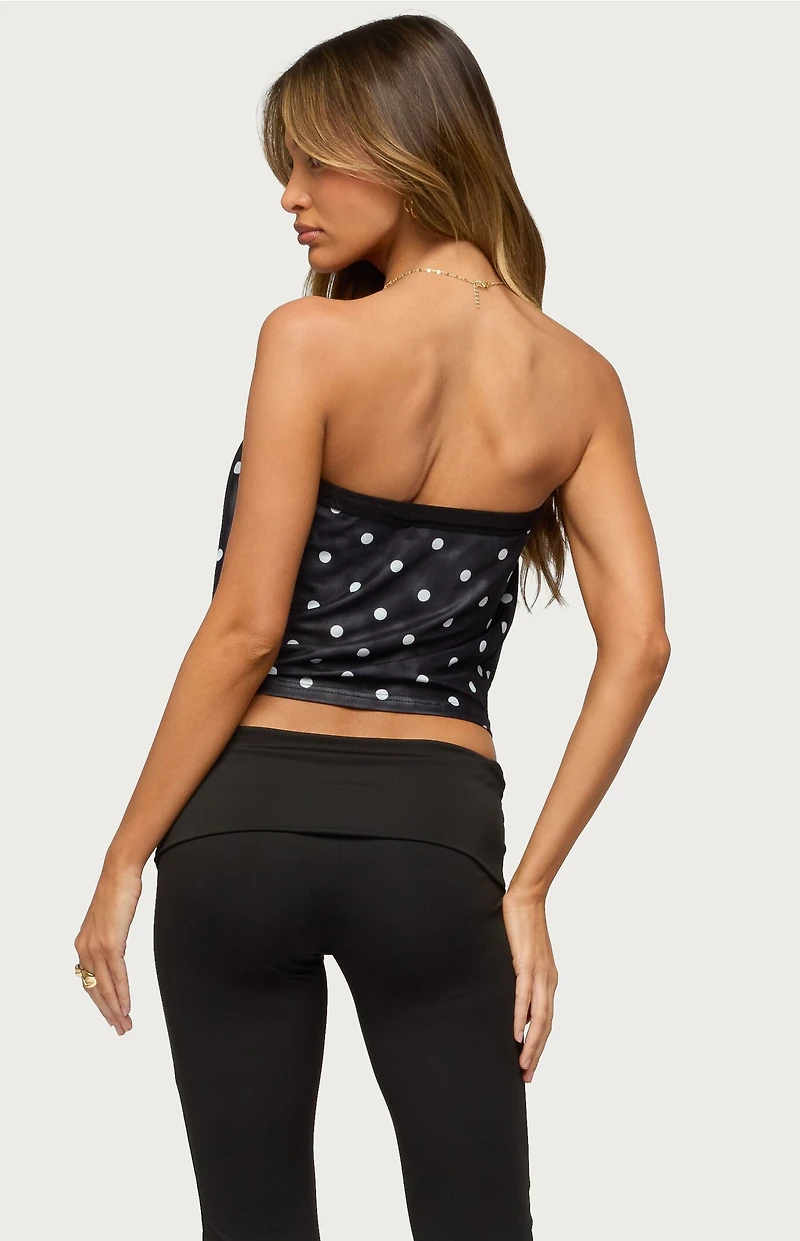 Edikted Jaclyn Polka Dot Mesh Strapless Top