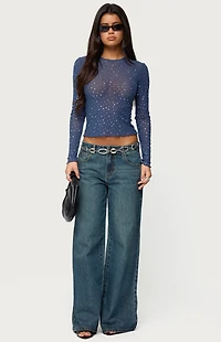 Edikted Anari Rhinestone Mesh Top