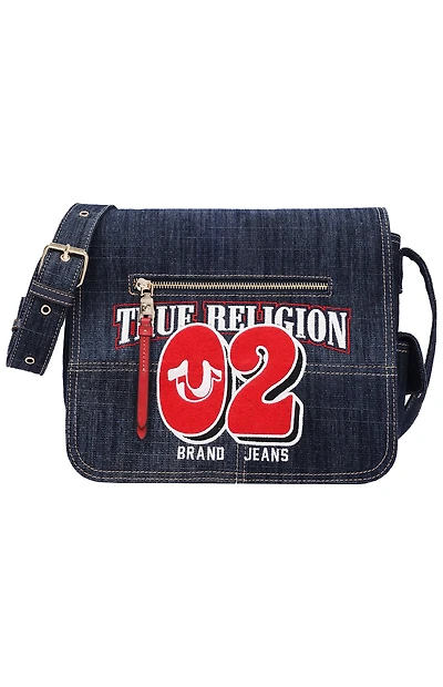 True Religion Varsity Logo Dark Denim Messenger Bag
