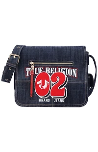 True Religion Varsity Logo Dark Denim Messenger Bag