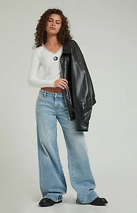Pacsun Casey Low Rise Baggy Jeans Butt Slit Light Indigo