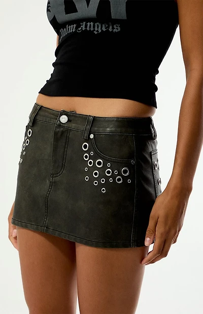 PLAY PALM ANGELS Faux Leather Grommet Low Rise Mini Skirt