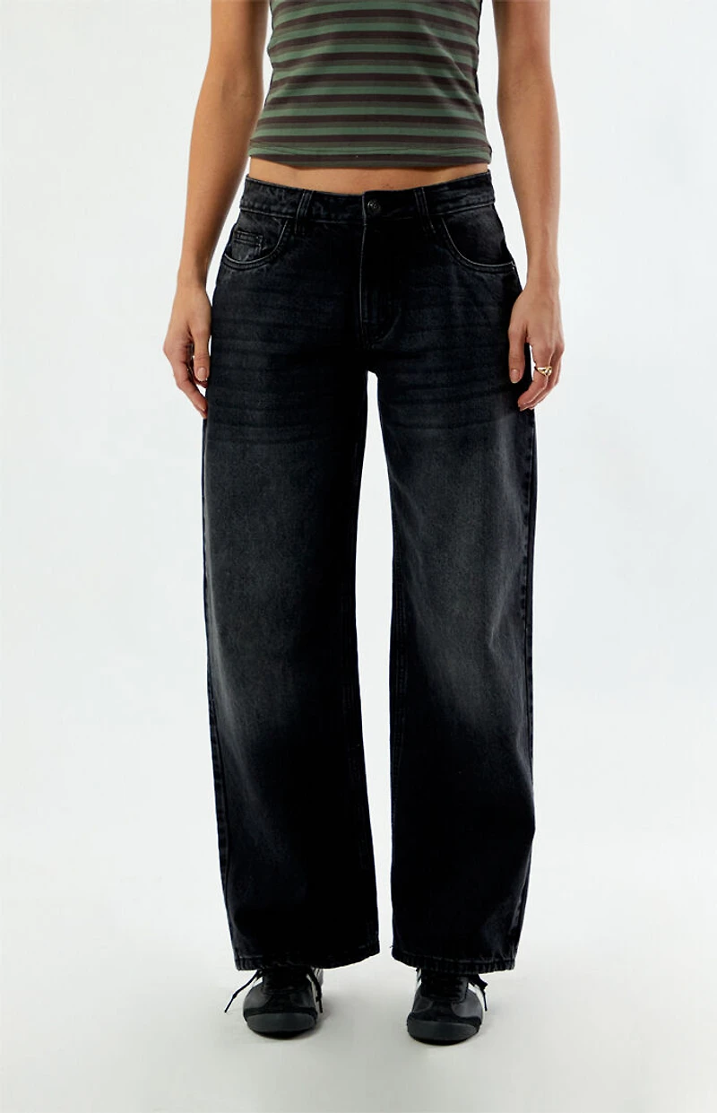 Daisy Street Black Mid Rise Baggy Jeans