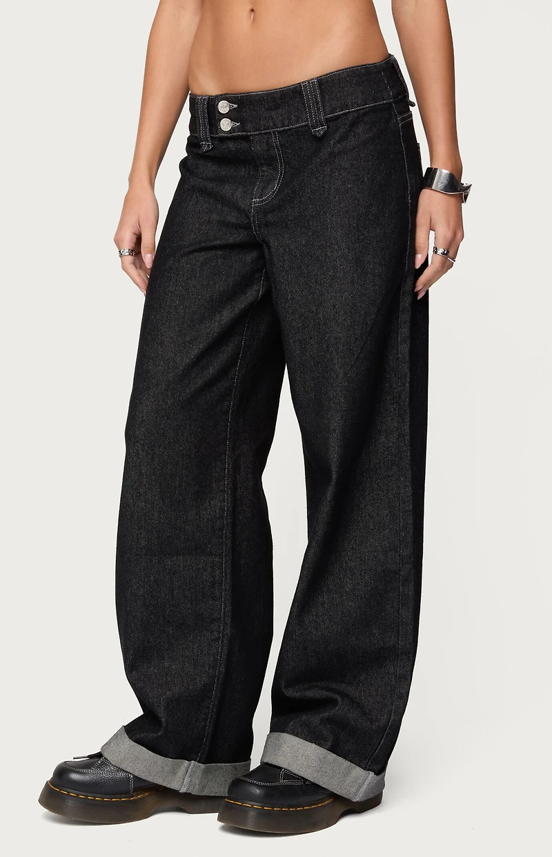 Edikted Cuffed Low Rise Straight Leg Jeans