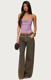 Edikted Bobbie Layered Lace Cowl Neck Top