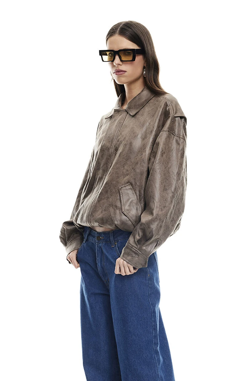LIONESS Faux Leather Kenny Bomber Jacket