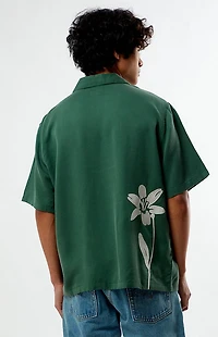Pacsun Green Floral Embroidered Oversized Resort Camp Shirt